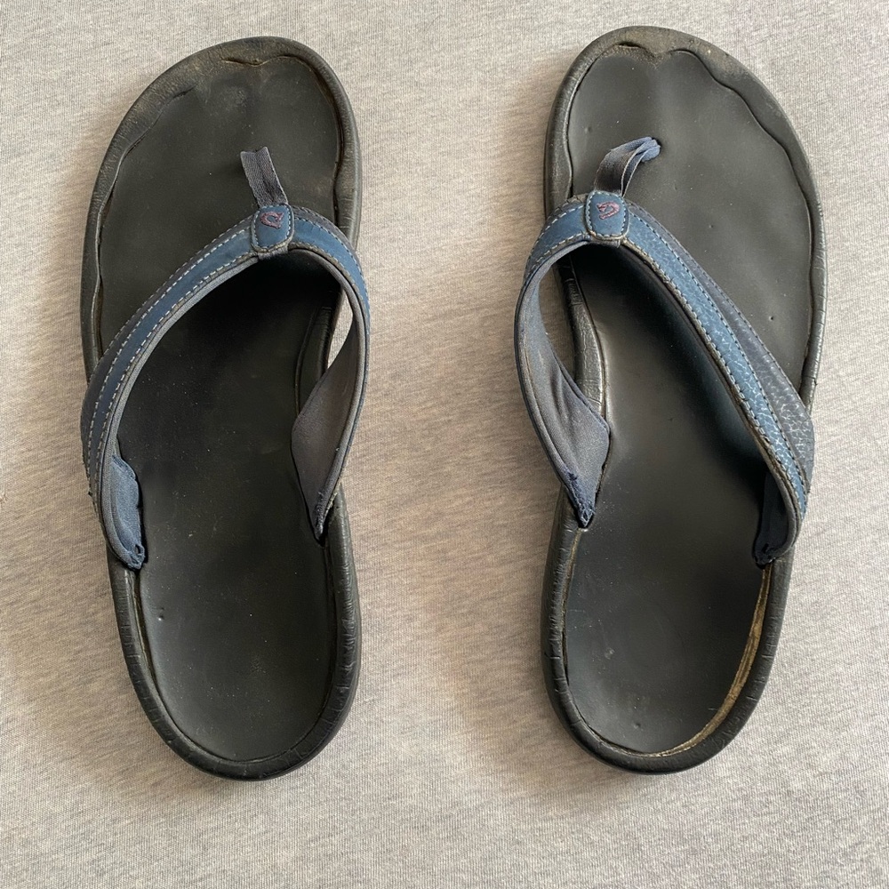 olukai ohana sandals womens 8-8.5 Flip Flops Blue And Black jandals slip on shoe
